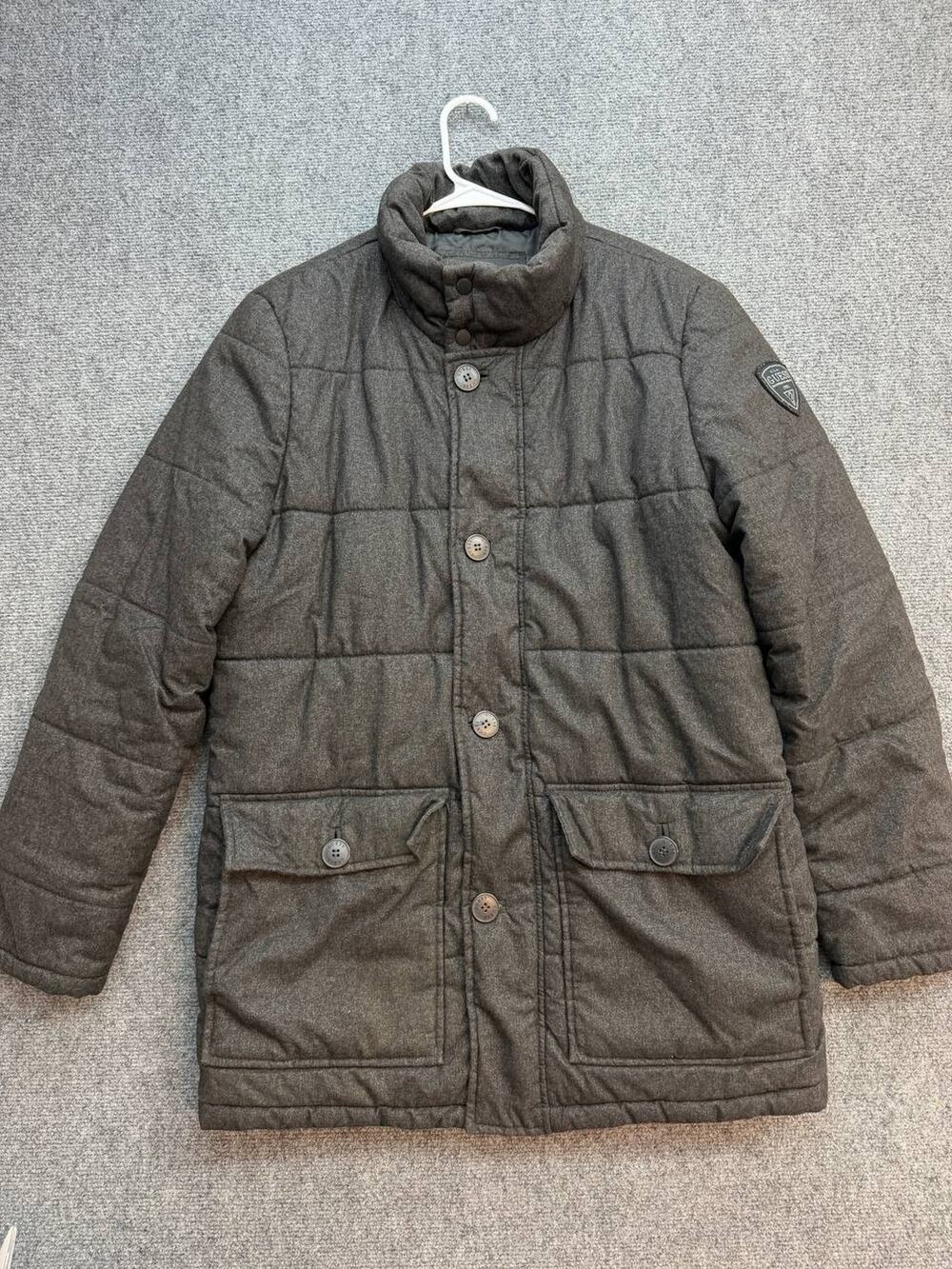 Guess Men's Quilted Puffer Jacket Gray Button Zip Coat Size M